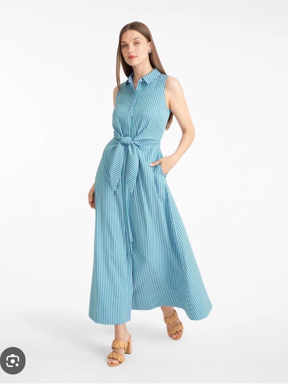 Draper James Sleeveless Green Stripe Tie-Waist Maxi Dress